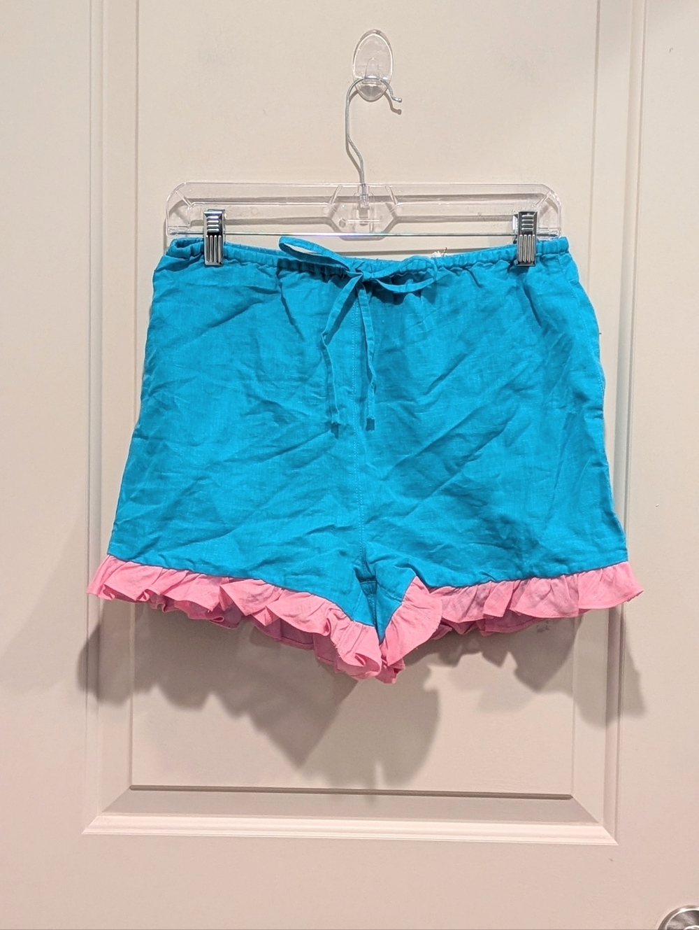 Dora Larsen Bligh Blue Lounge Shorts with Pink Ruffle Trim Size 8